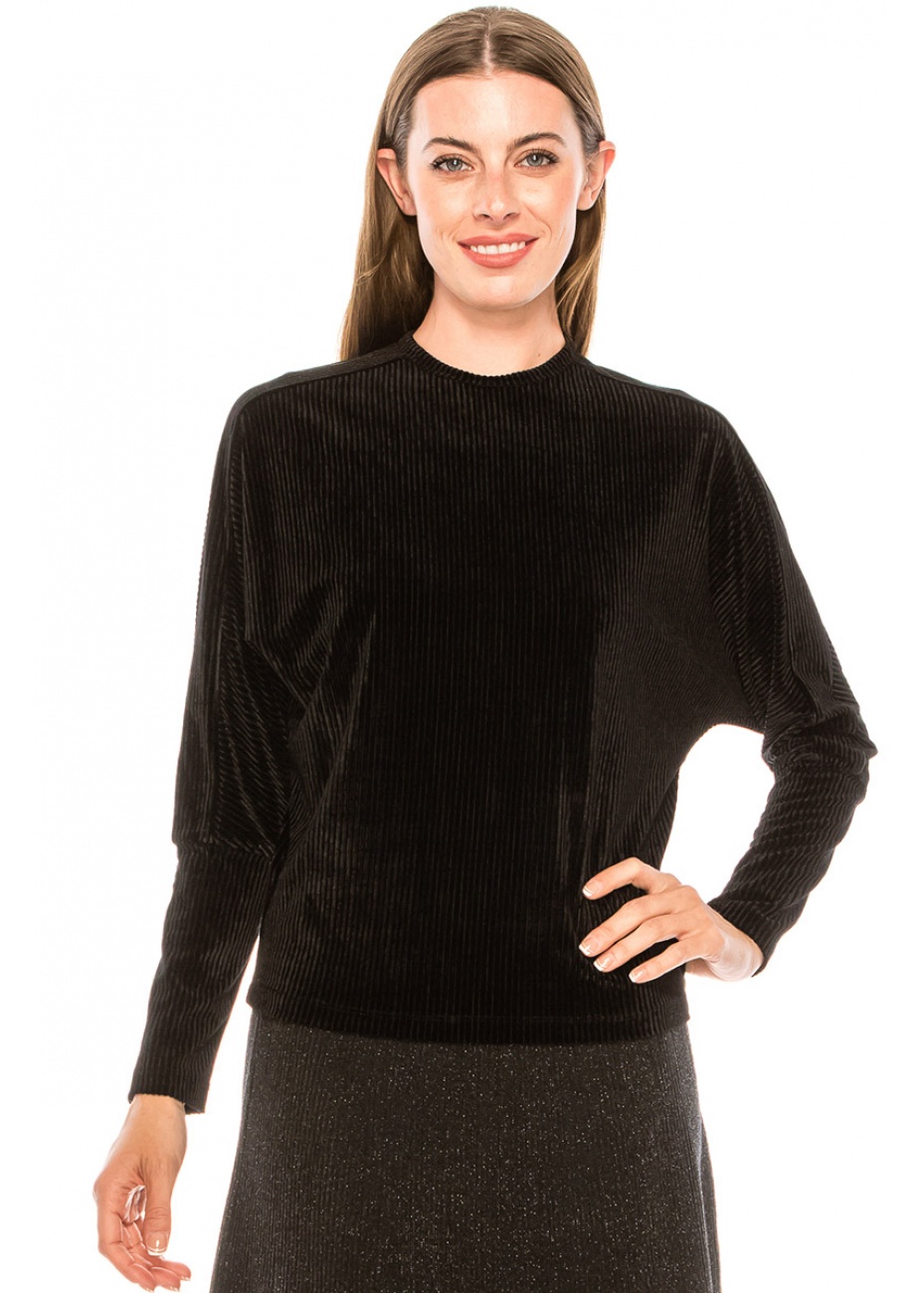 Ribbed velvet top in black | Modest Women Clothing - YAL New